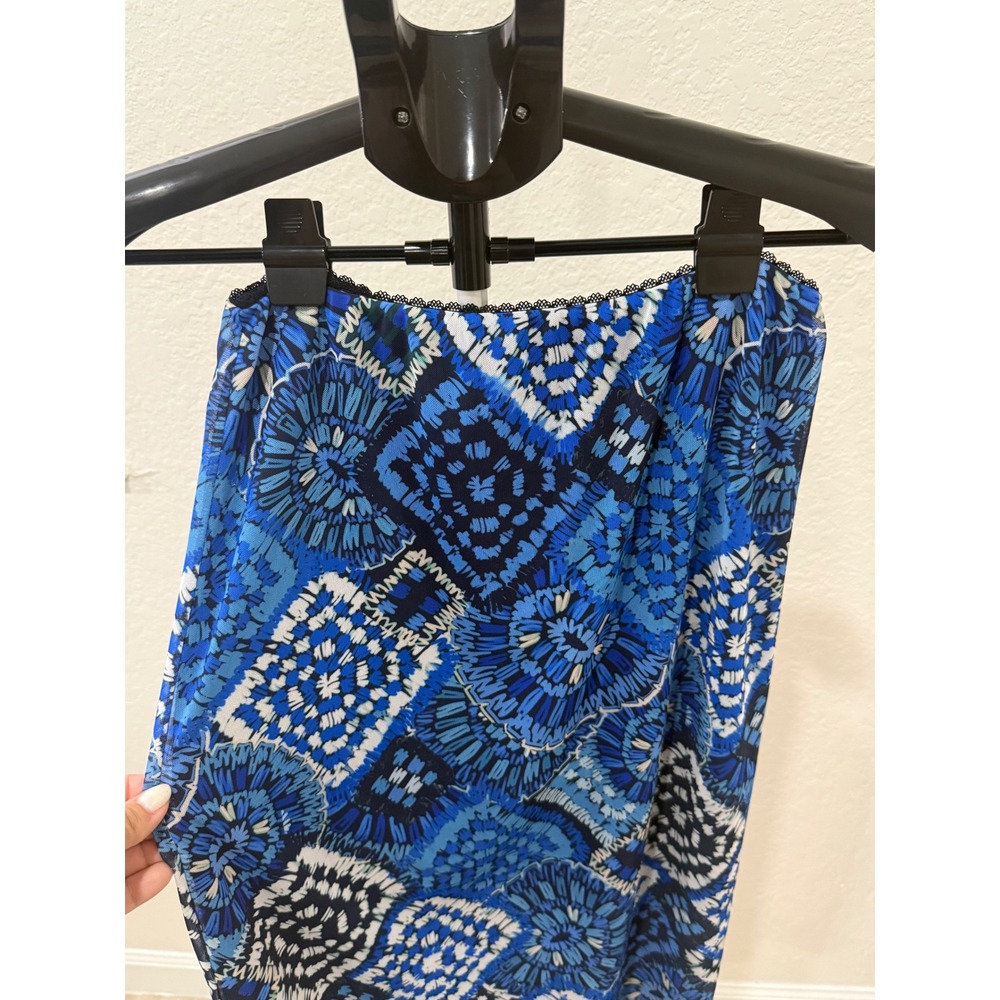 Jade Johnny Was Lizandrea Mesh Midi Skirt S Blue White Geometric Print A Line - Picture 2 of 6